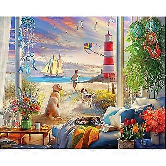 Jigsaw Puzzle Beach Lighthouse Dog Puzzles CYQL-1351