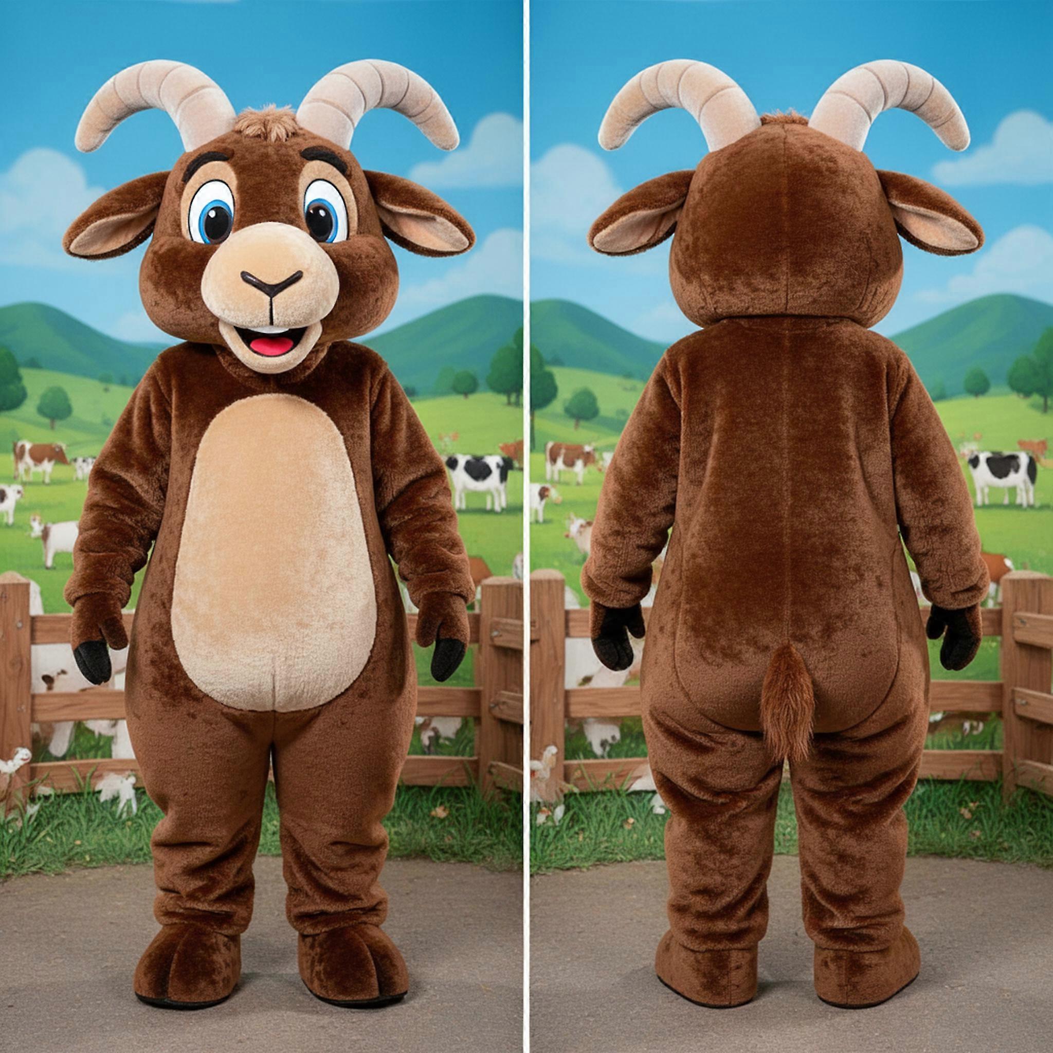 MASTICOT Brown Fluffy Angora Goat Mascot