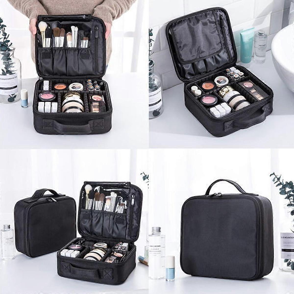 Compact Portable Waterproof Makeup Case With Adjustable Dividers