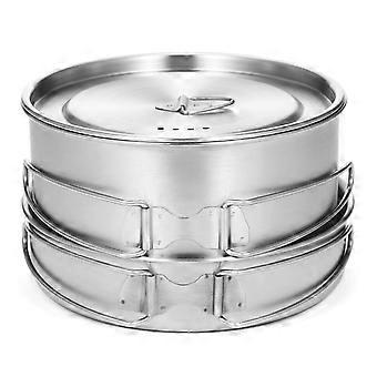 TOMSHOO 2pcs Camping Cookware Set Stainless Steel Pot Pan Cooking Set with Foldable Handles Mesh Carry Bag