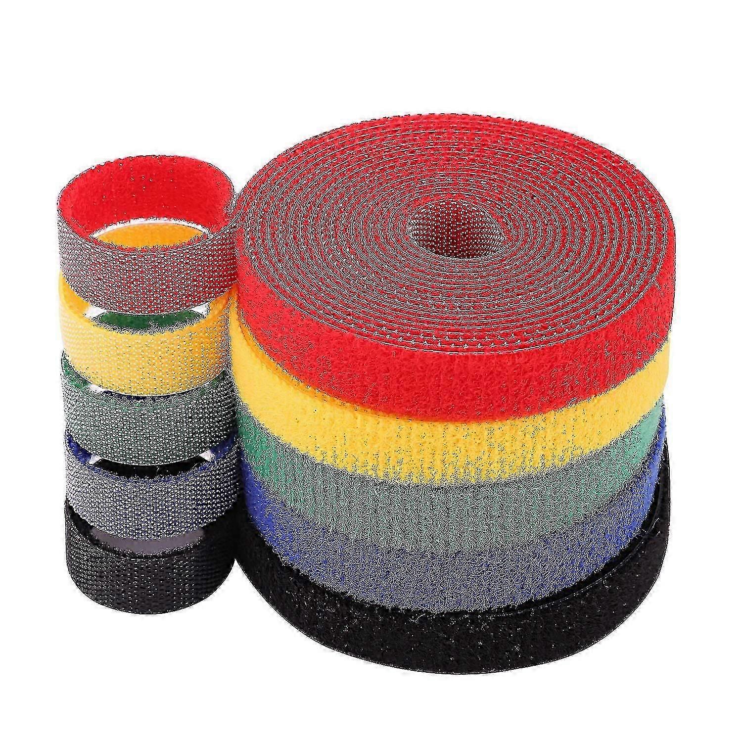 Reusable Nylon Cable Ties, 5 Rolls, Hook & Loop, Multi Colors, Wire Organizer,l