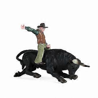 PVC Rodeo Bull Rider Toy, Static Plastic Animal Model for Kids Collection