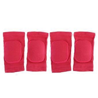 2 Pairs Knee Sleeves High Elastic Breathable Knee Protector Pads for Ice Hockey Skating Running Rose Red M