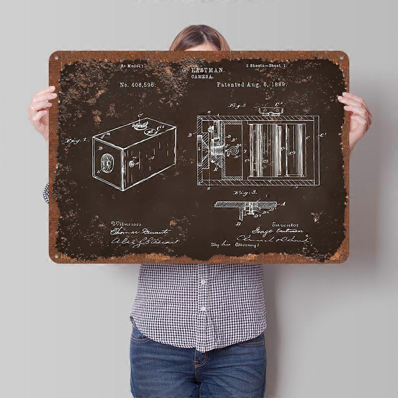 Affiche imprimée avec un motif de plan technique, personnalisable, idéale pour la décoration murale. Panneaux en métal vintage et rétro pour décorer une pièce, un garage, un bureau ou un intérieur.