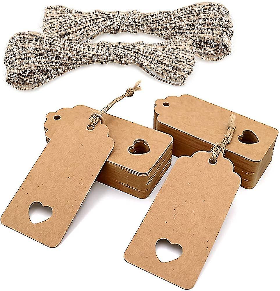 Kraft Paper Tag 9.5x4.5cm Gift Tag, 100pcs With Jute String, For Wedding
