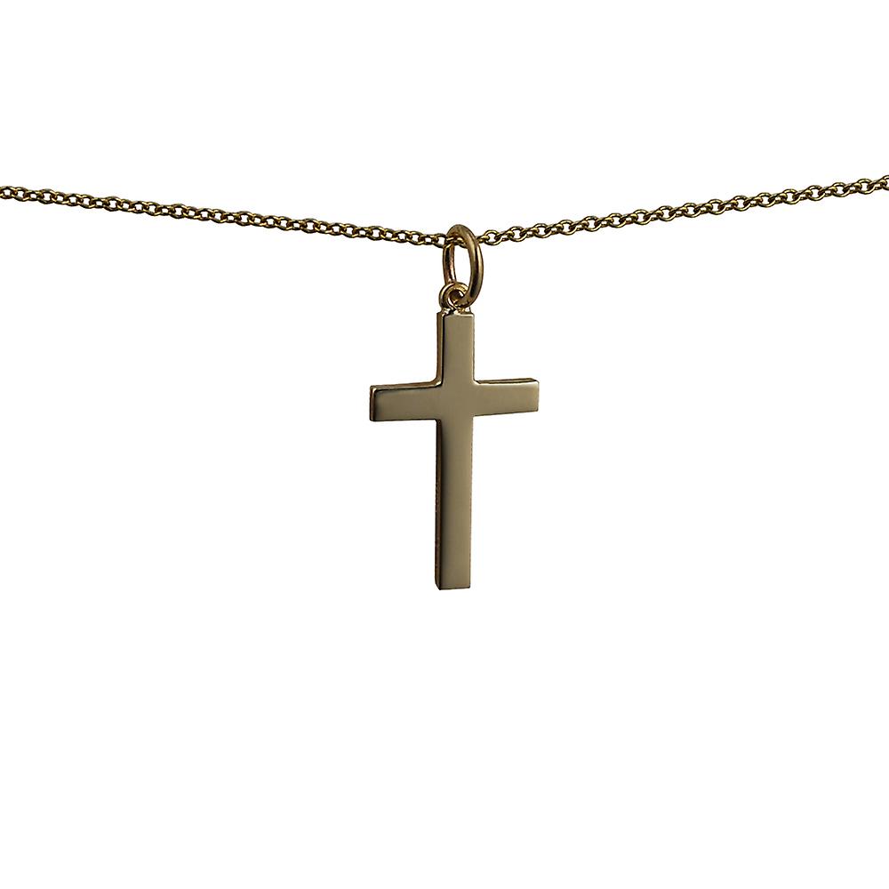 9ct Gold 20x12mm plain solid block Cross with a cable Chain 16 inches Only Suitable for Children