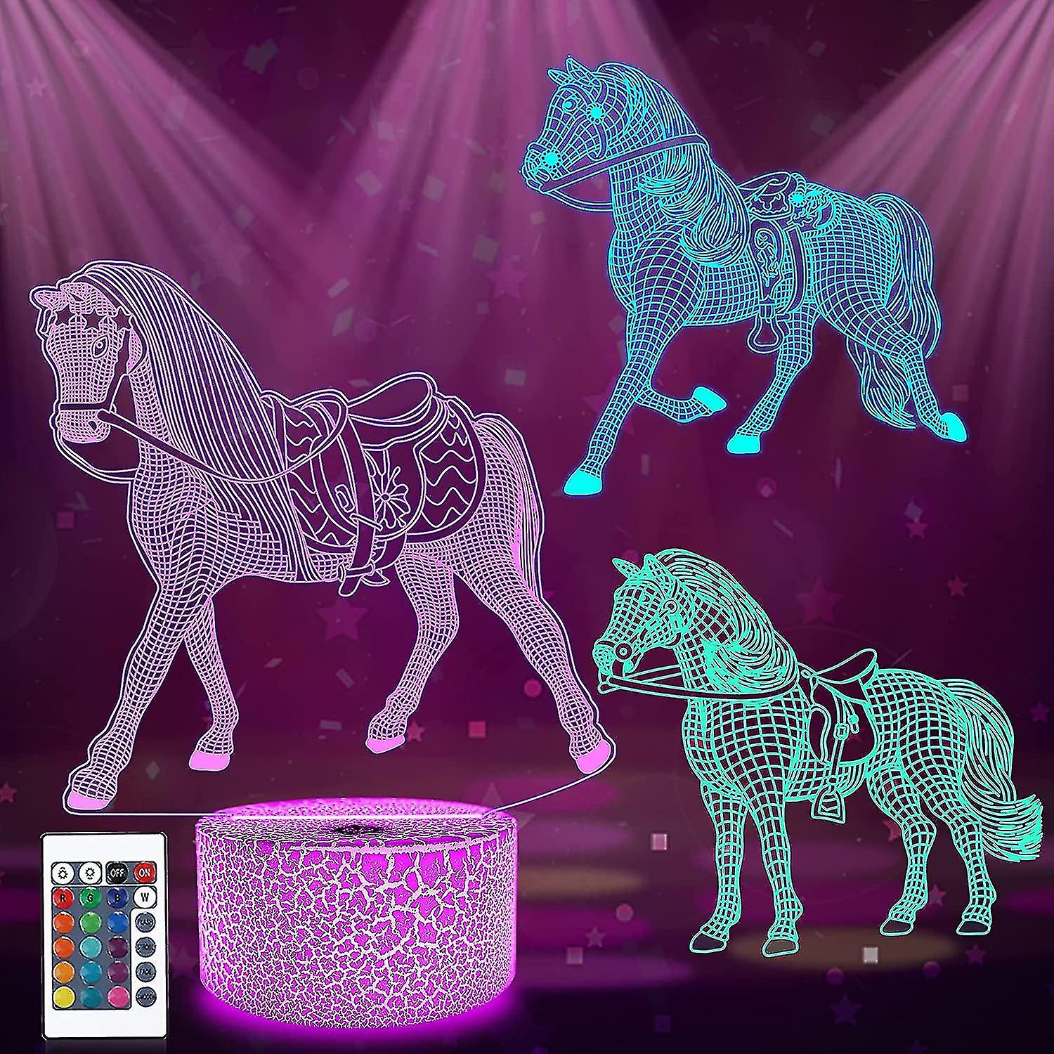 Shxx Horse Night Light, Horse 3d Lamp(2 Patterns) With Remote Control 16 Color Changing Ro