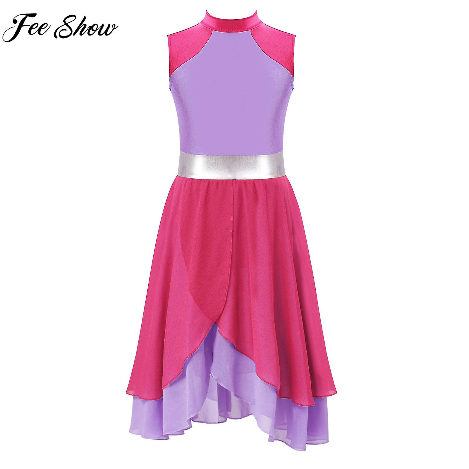 Dames Lyrische Kleding Womens Ballet Lyrische Dans Performance Kostuum Prom Party Jurk Gymnastiek Danskleding, Donker Paars a, XXL