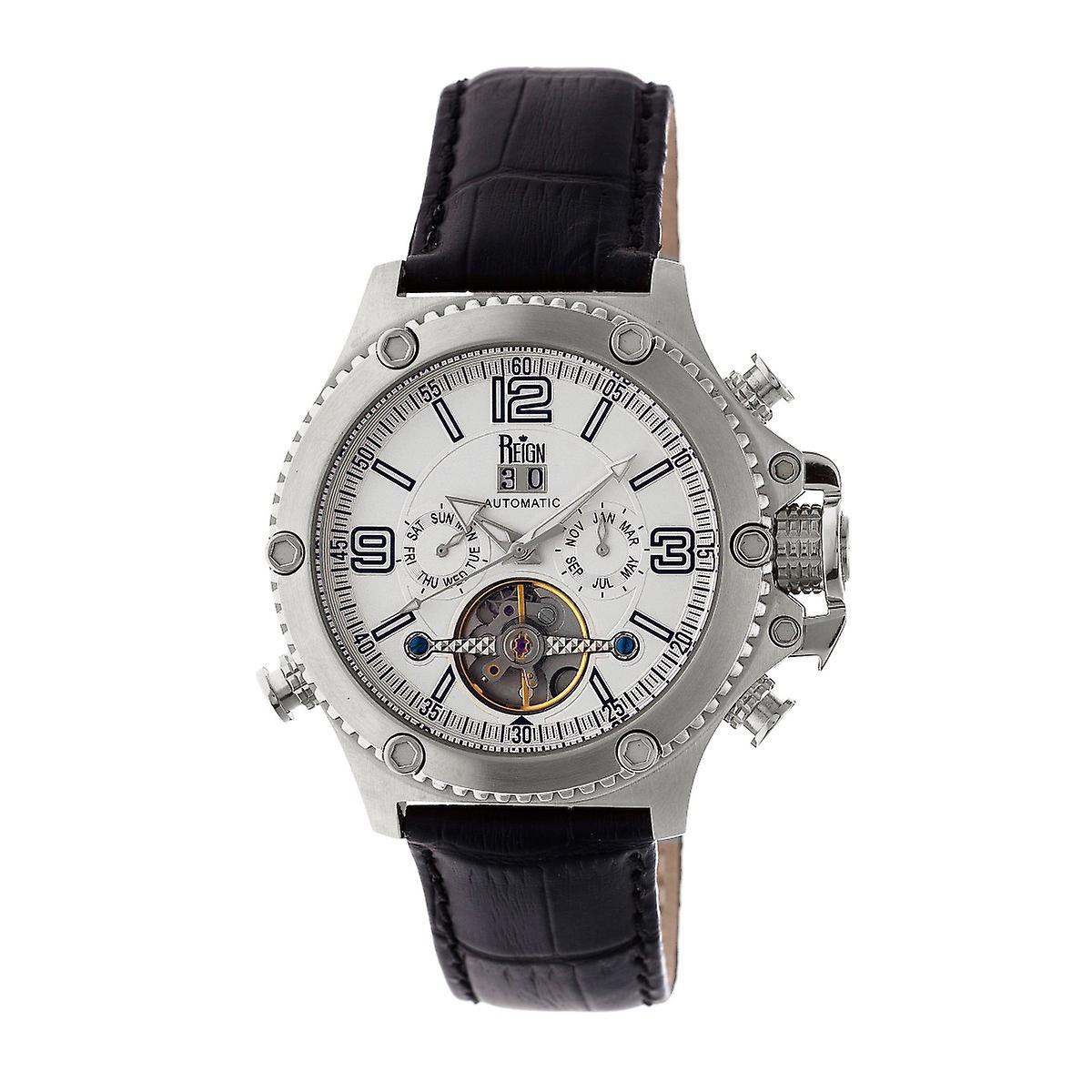 Reign Goliath Automatic Leather-Band Watch - Silver