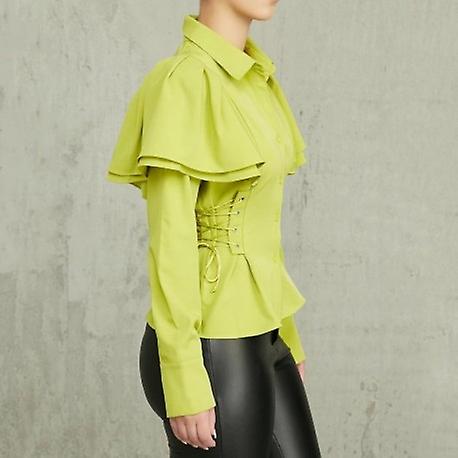 O-neck Ruffles Long Sleeve Asymmetric Hem Lace Up Blouse