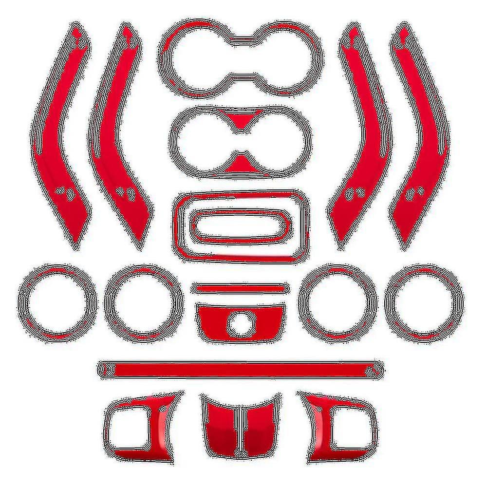 18pcs Decorative Frame Ring Central Control Interior Car Accessories For Wrangler Red