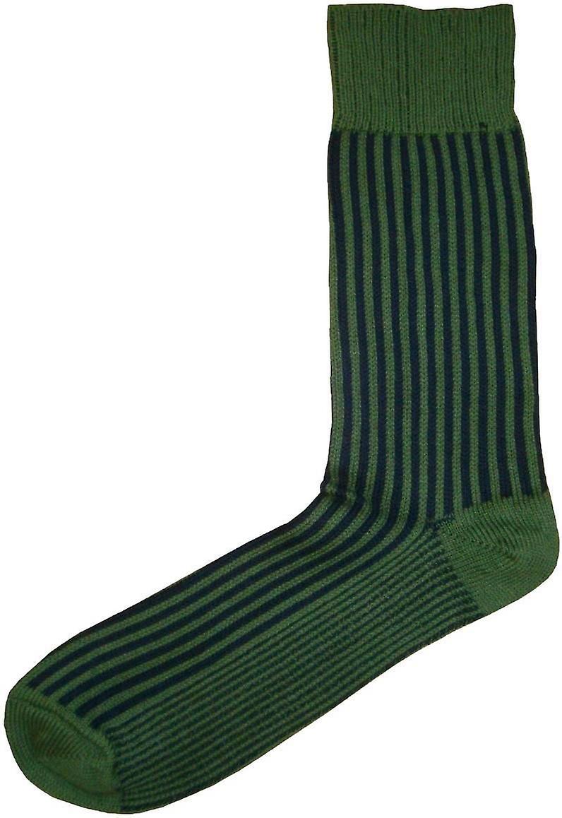 Bassin and Brown Vertical Striped Socks - Green/Navy