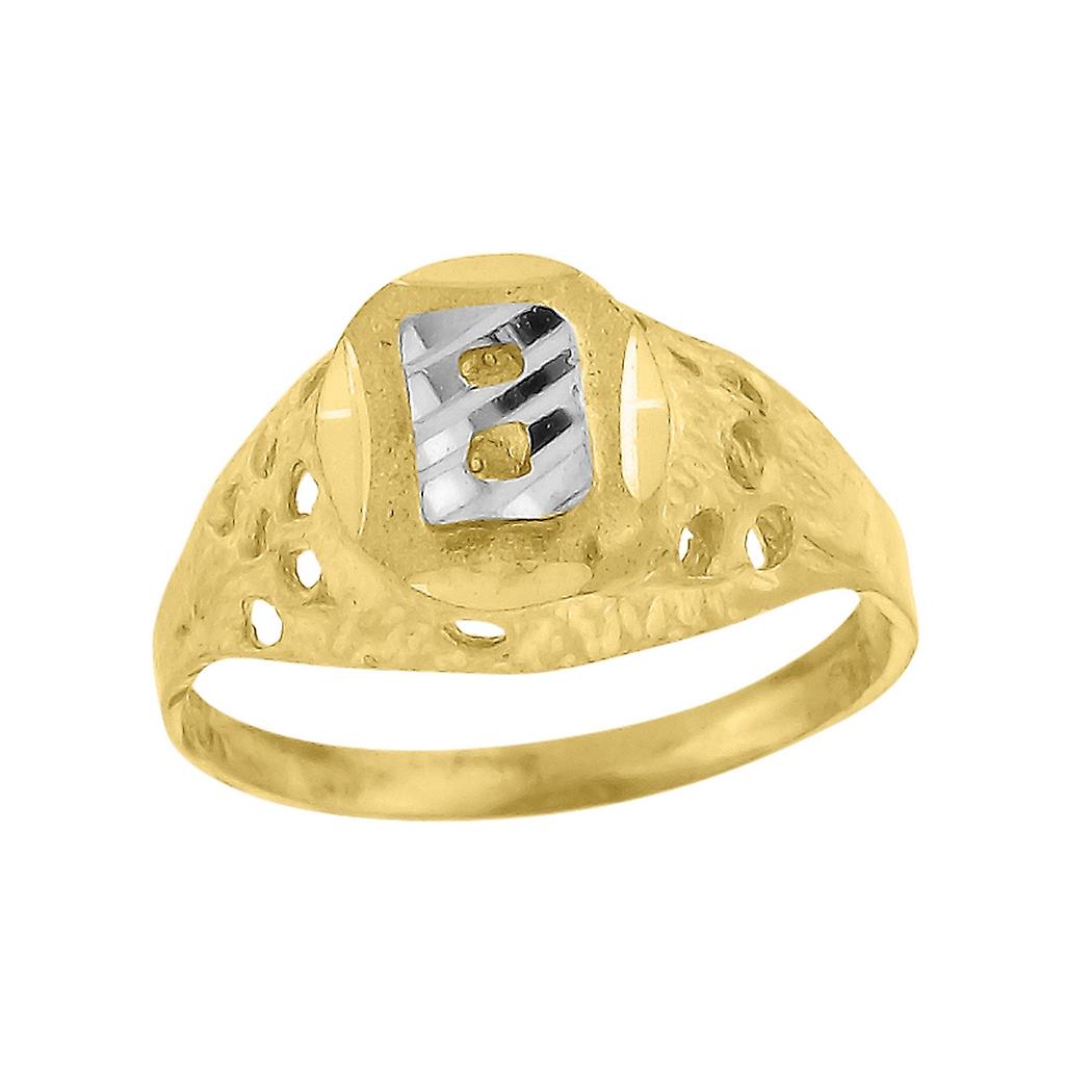 10k Two tone Gold Letter Name Personalized Monogram Initial B Band Ring 7.5x2.20mm Wide Size 5-Band Style-Ring