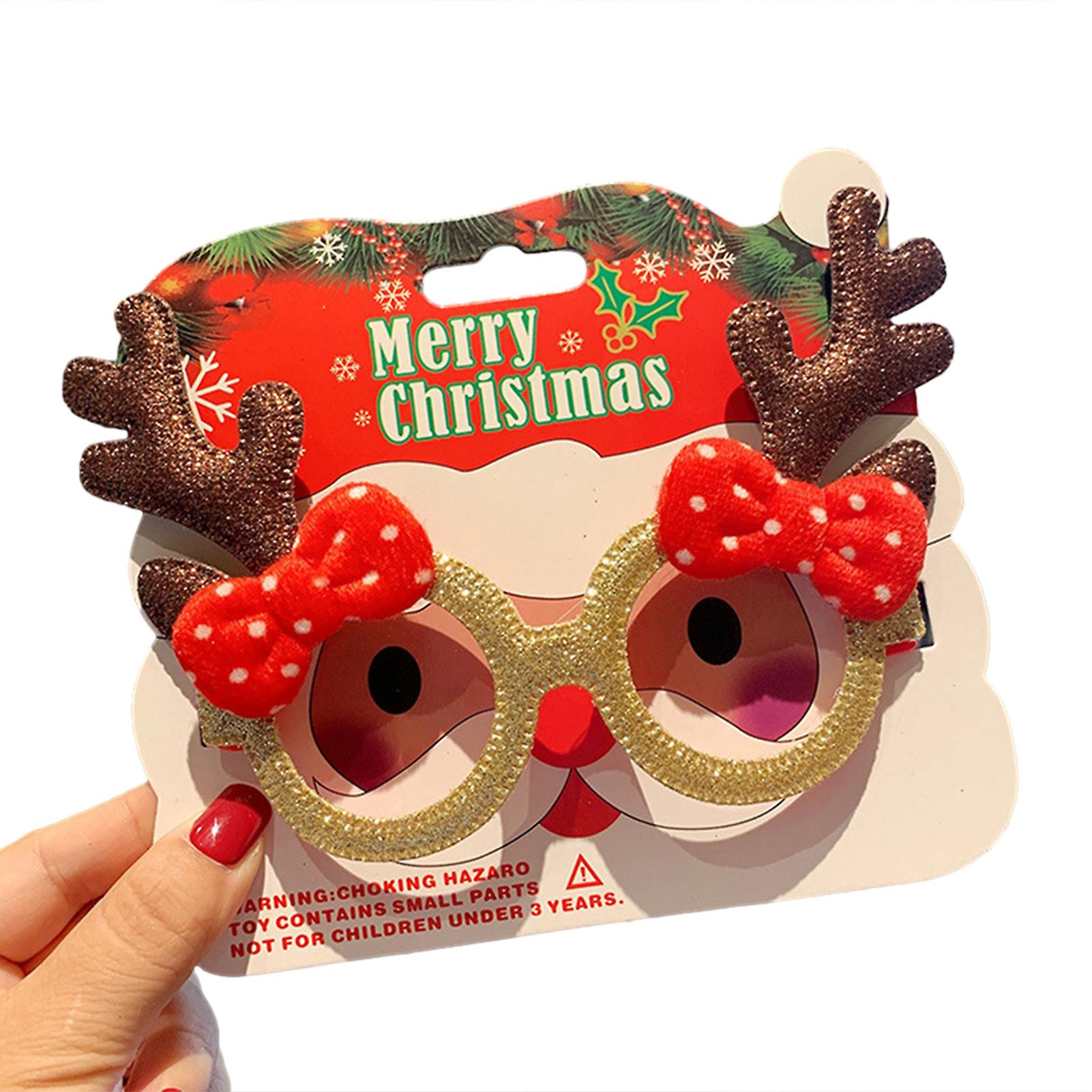 Chirstmas Shiny Bowknot Antlers Eyeglasses Frame Stylish Novelty Holiday Eyewears for Themed Parties