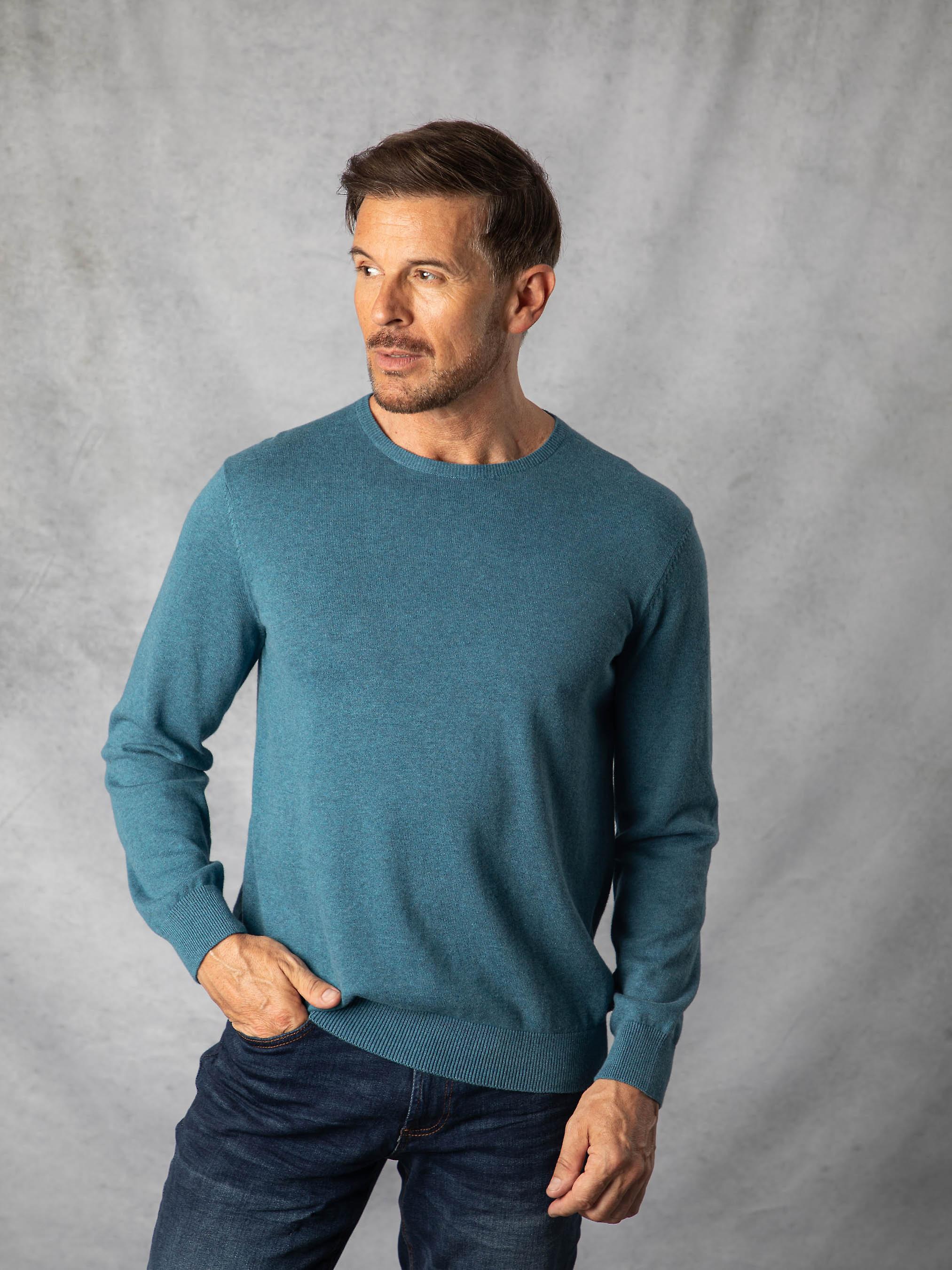 Cotton Crew Neck Jumper in Blue
