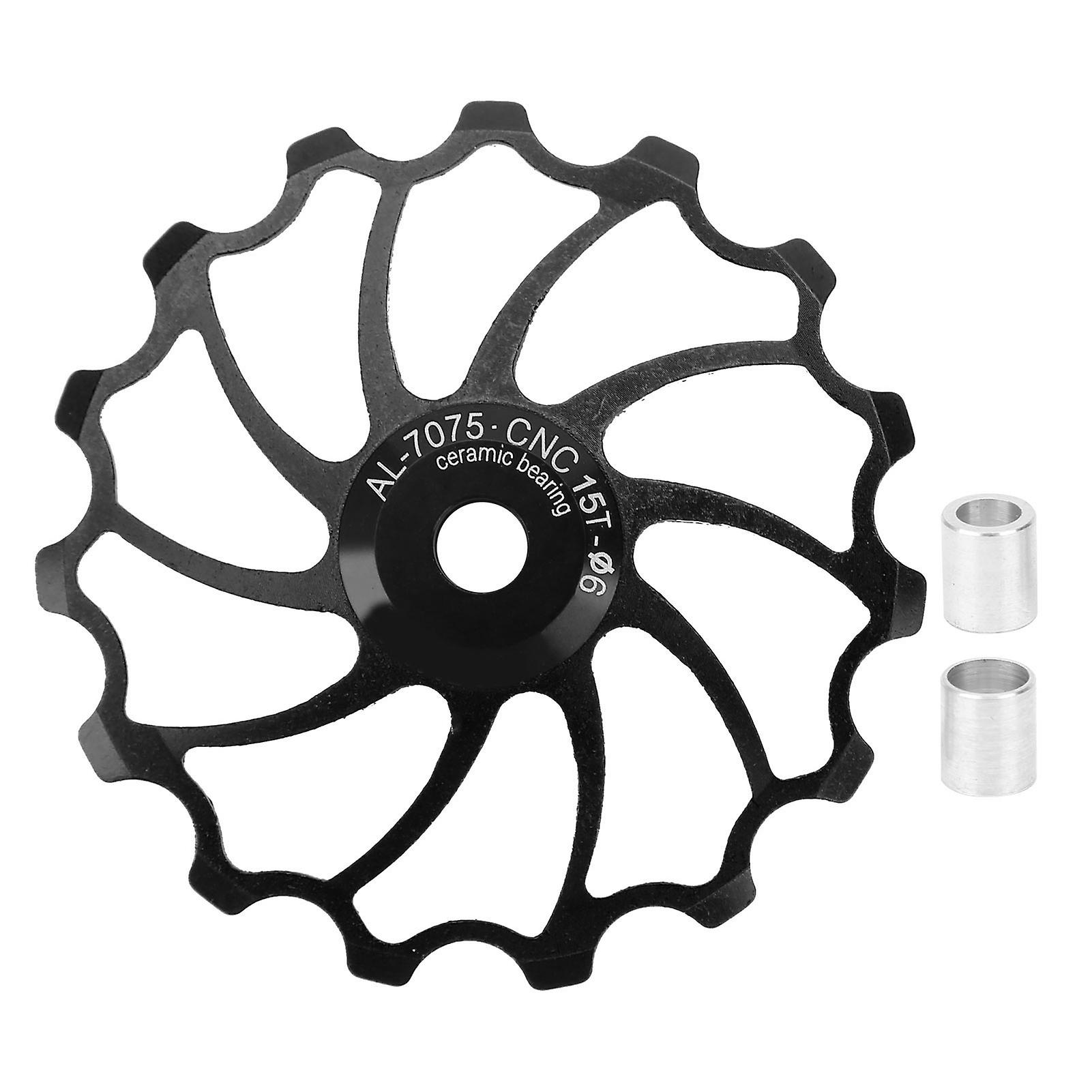 Qukaim Rear Guide Roller Aluminium Alloy Rear Derailleur Pulley, Ceramic Bearing Guide Roller for 15T Mountain Bicycle, Black