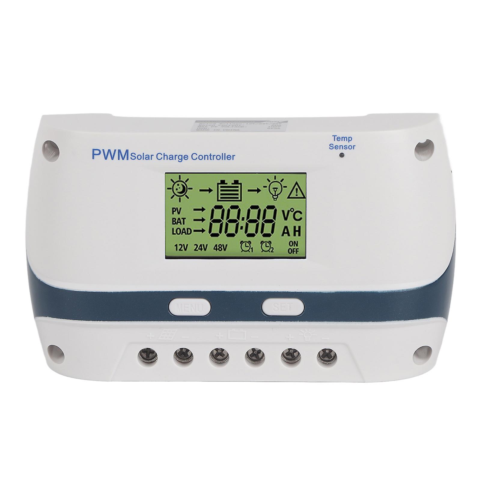 PWM Solar Charge Controller 60A 12V 24V 48V IP32 Waterproof Adjustable Parameters Temperature Compensation LCD Screen