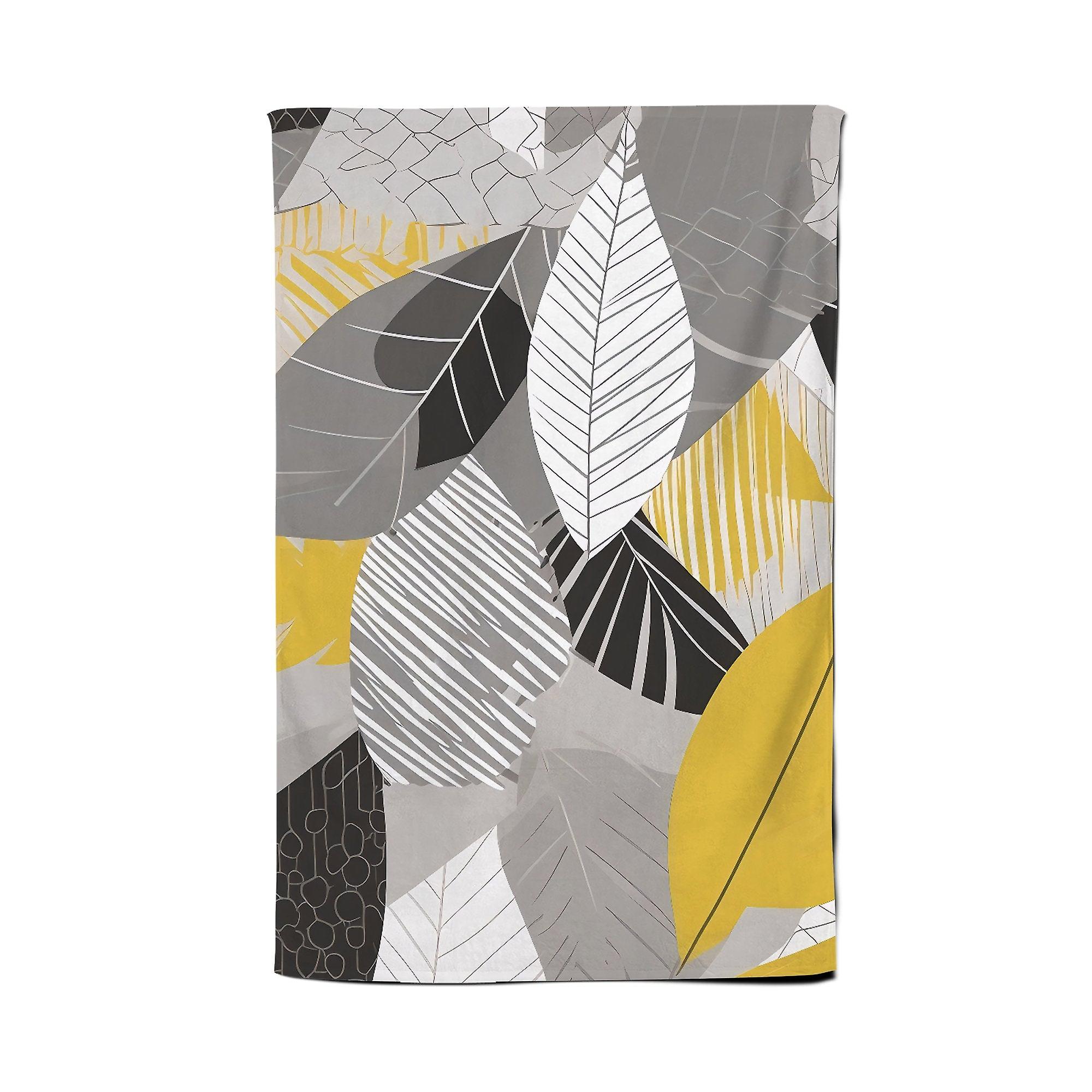 Grey Yellow Autumn Leaves Tea Towel