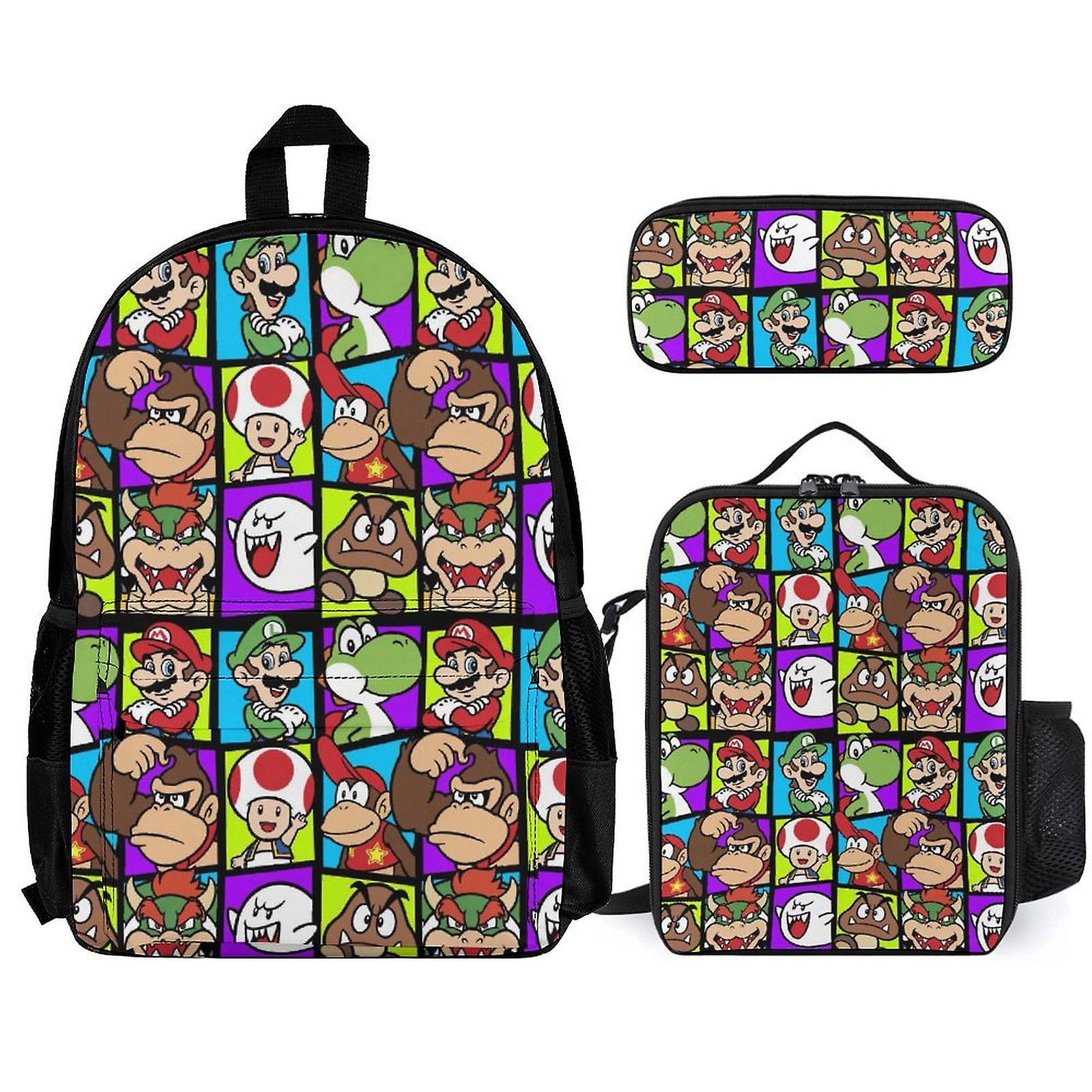 Super Mario Backpack Set, Backpack with Lunch Box And Pencil Case 3pcs Set
