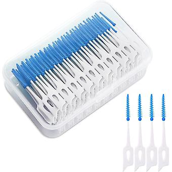 160 Pieces (Blue)Silicone Double-Sided Interdental Brushes Adaptive Dual Purpose Dental Floss Interd