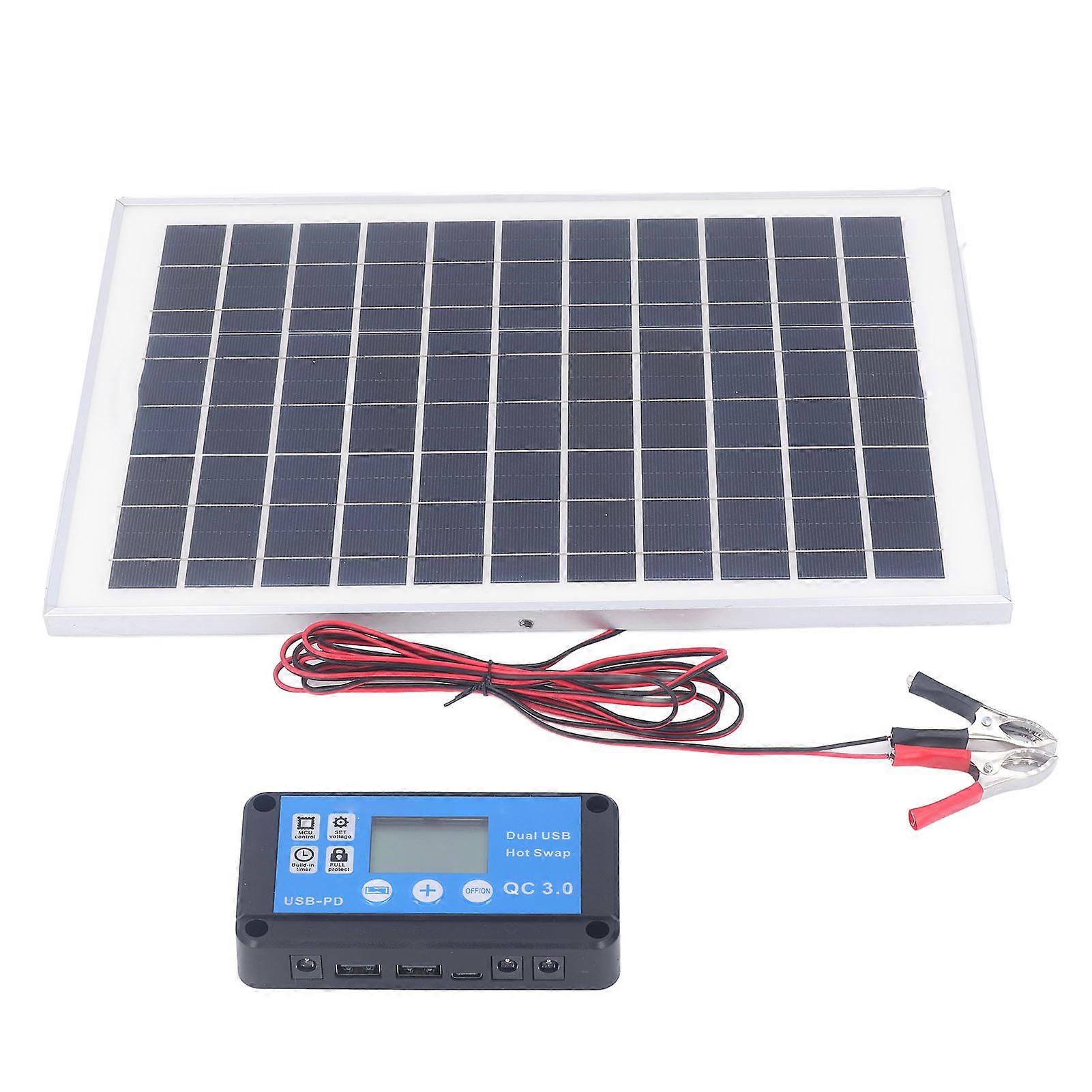 Solar Panel Kit 50W 18V with MPPT Waterproof Charge Controller 3meter Battery Clamp for Outdoor RV Boat Trailer Camper