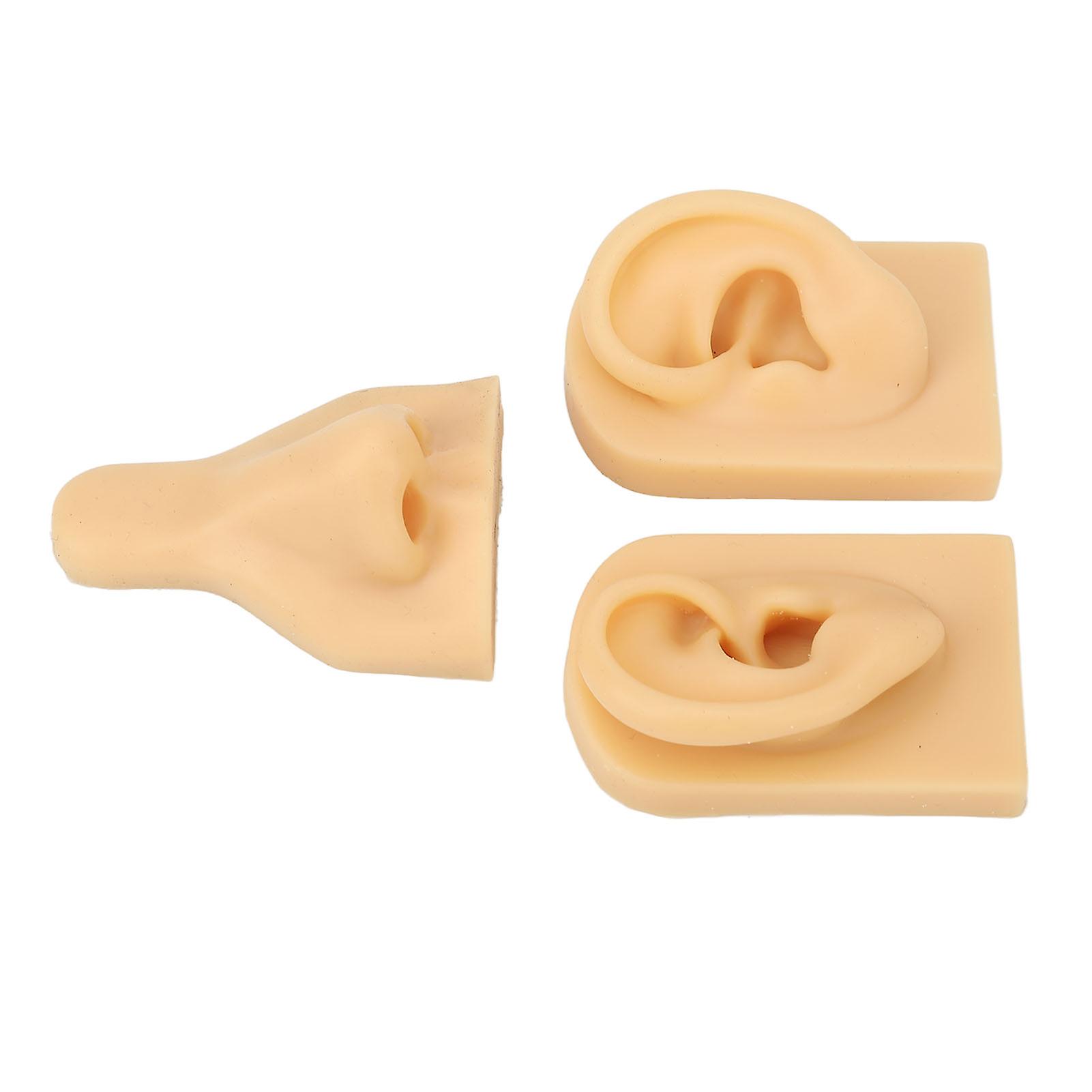 Silicone Nose Ear Model 3D Simulation Nose Ear Model Set for Piercing Practice Teaching Light Skin Tone