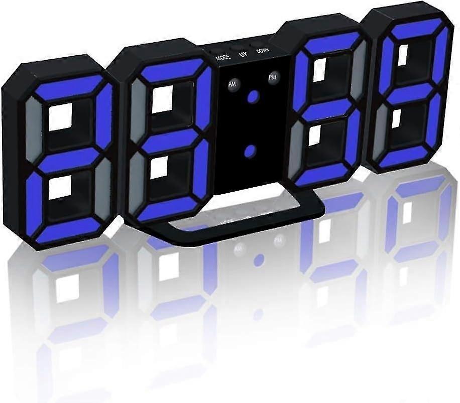 3D Digital Alarm Clock LED Wall Clock with 3 Adjustable Brightness Levels Snooze Dimmer Easy to Read