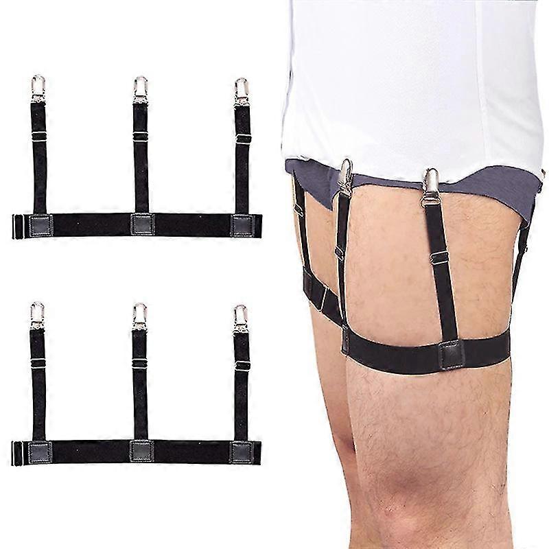 Porte-chemises élastiques et réglables pour hommes, avec clips antidérapants verrouillables (1 paire, noir)
