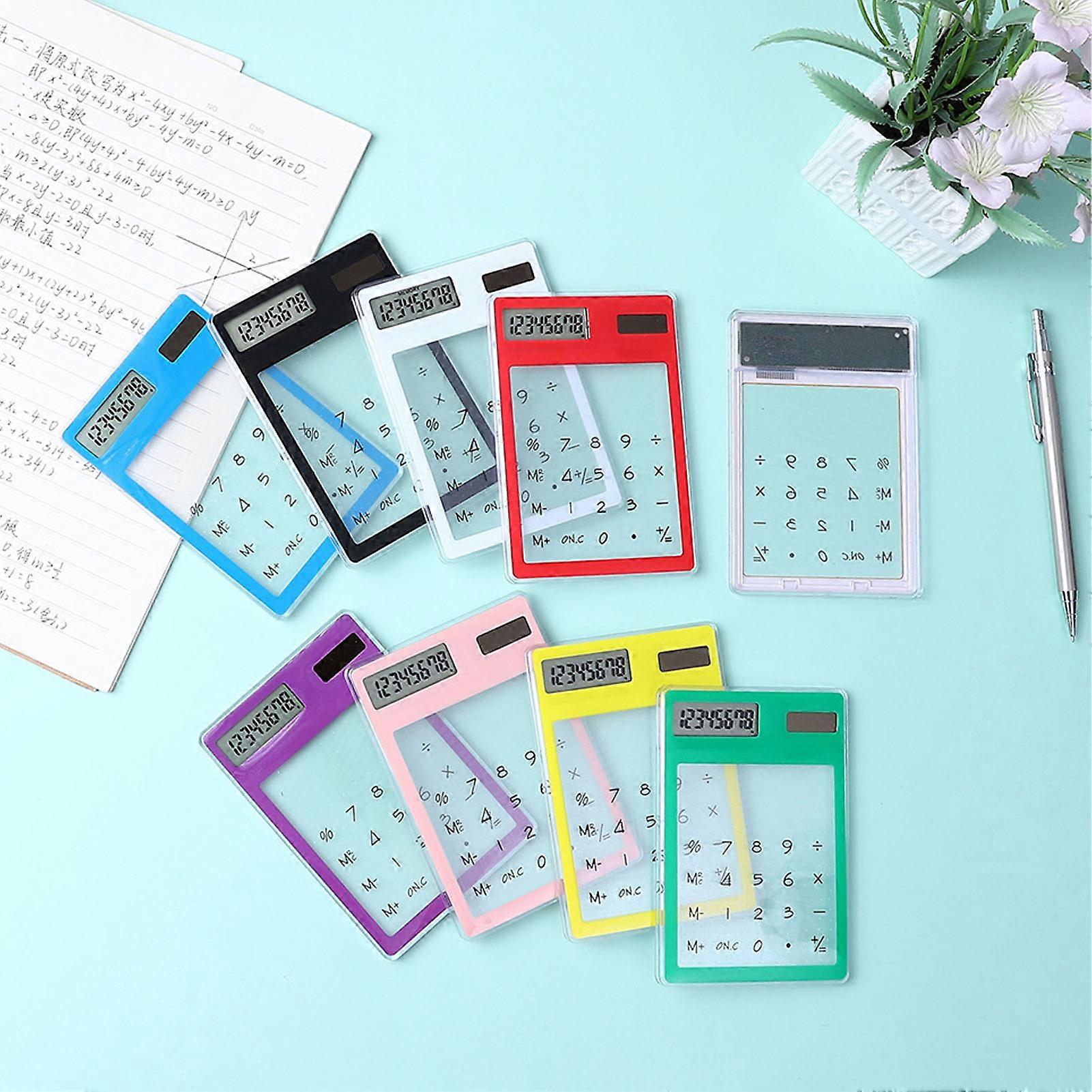 Solar Powered Calculator Touch Screen 8 Digit LCD Display Portable Transparent Calculator for Office School Home White