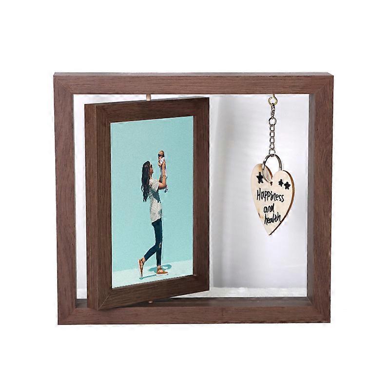 Reversible Rotating Photo Frame - Rustic Style 4x6 Inch Reversible Photo Frame - Photo Display Stand, Floating Photo Frame with Flower Pendant for Hom