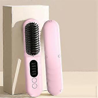 Wireless Hair Straightener Brush Fast Heated Straightener Brush Negative Ions Hair Curler Portable Heating Comb-Black