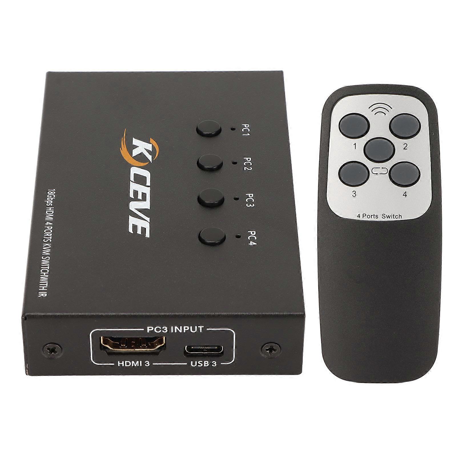 KVM-Umschalter 4K 60Hz 18Gbps 4 in 1 Out HD Multimedia Interface 2.0 KVM-Umschalter mit USB-Schnittstelle