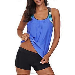 Womens Blouson Striped Printed Strappy T-Back Push Up Tankini Top with Shorts