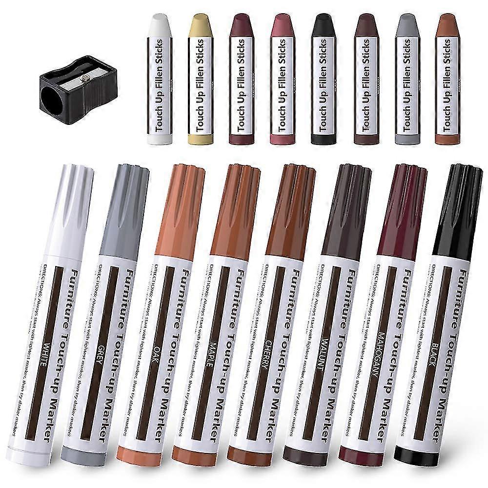 Furniture Repair Kit, Set Of 17 Wood Filler Wood Touch Up Pens Furniture Repair Markers And Wax Sticks