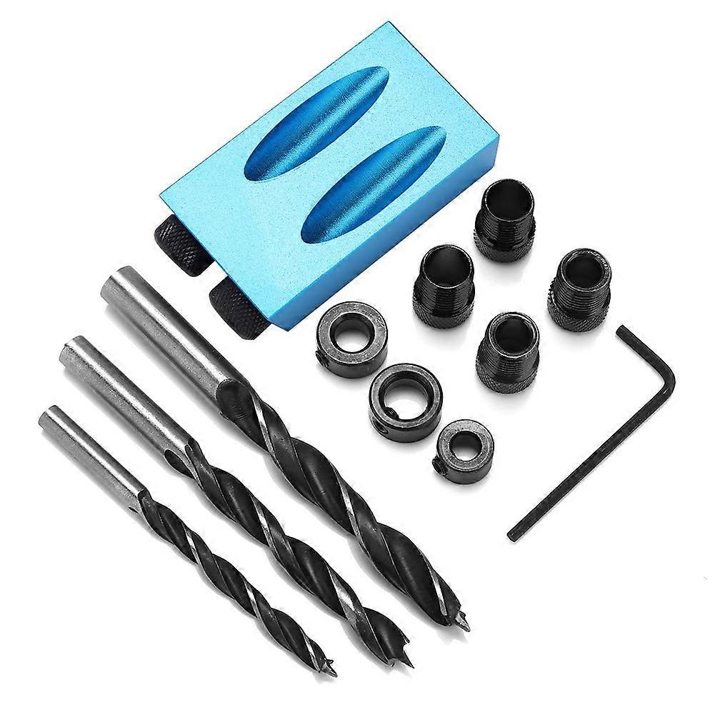 14Pcs Woodworking Pocket Hole Drilling Kit Oblique Drill Guide Set Positioner Locating Kit