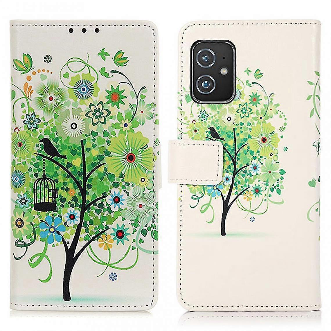 Pattern Printing Pu Case With Green Tree Stand For Your Asus Zenfone 8