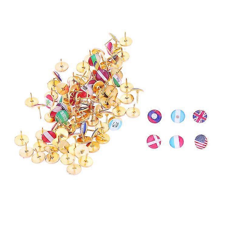 100pcs National Pattern Drawing Pin Round Head Pushpins Decorative Thumbtack Drop Rubber Map