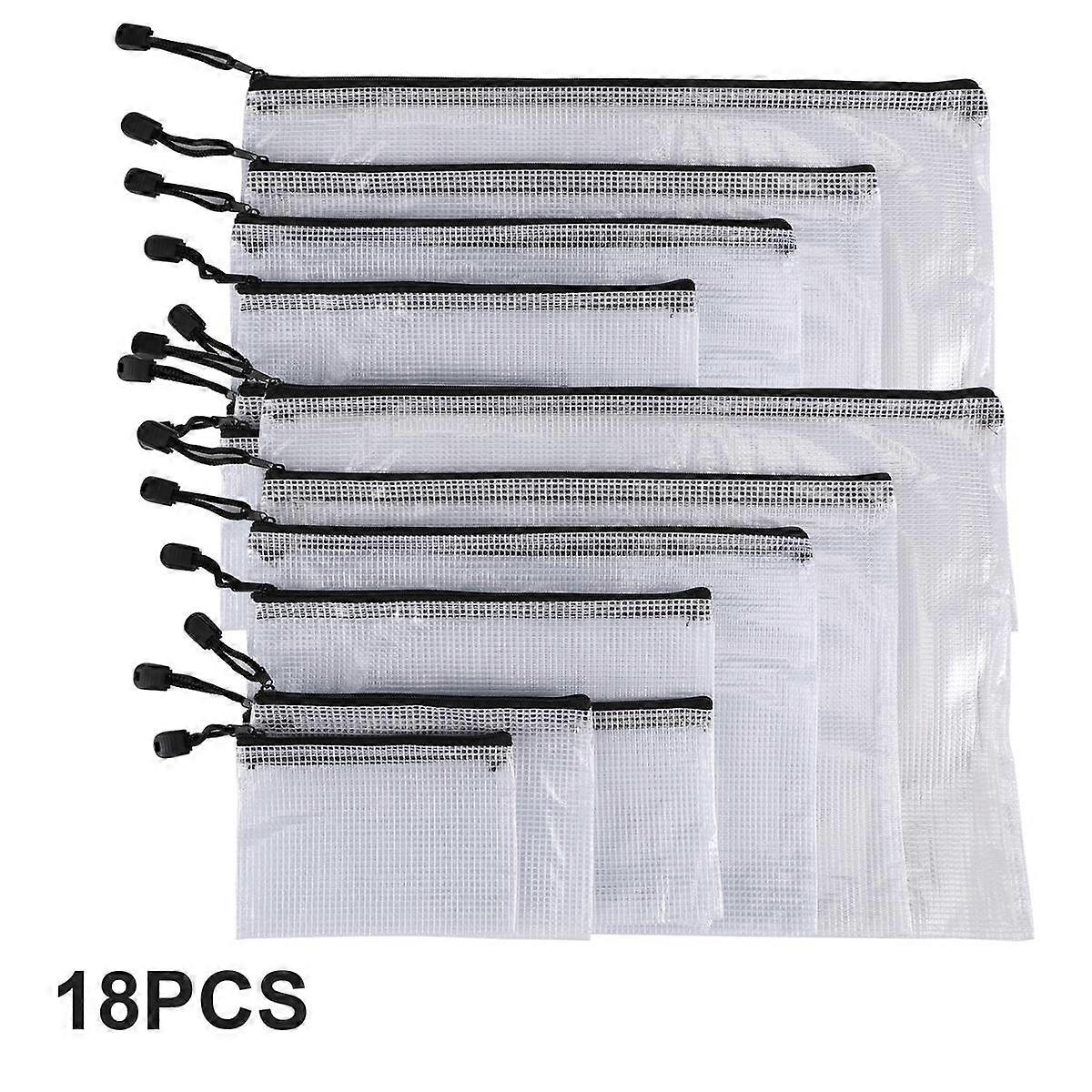 18Pcs Mesh Zipper Pouch Document Bag, 8 Assorted Size, Waterproof Plastic Zip File Folders, Multipu