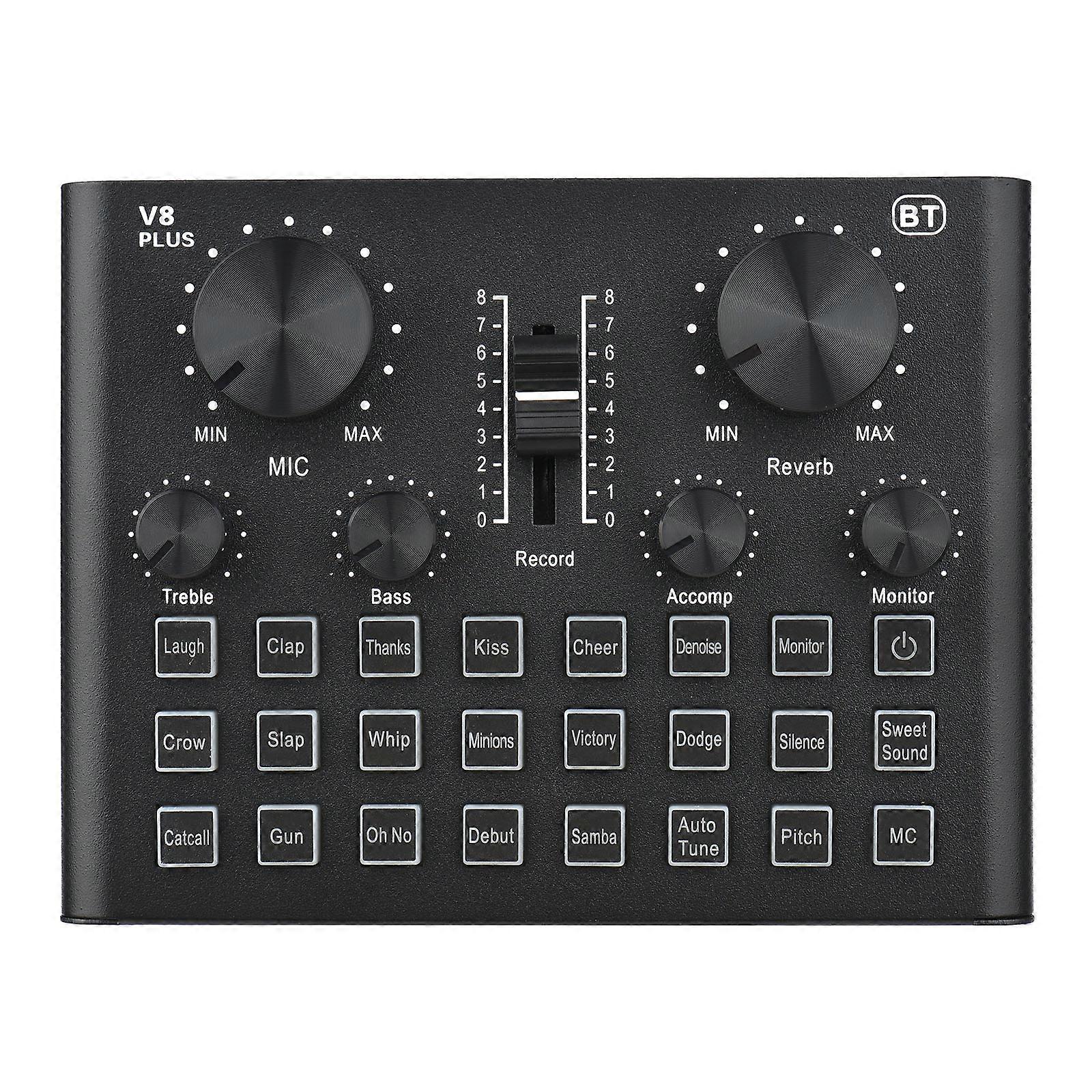 V8 Plus Live Sound Card for Streaming 15 Effects USB Audio Mixer for microphone Voice Changer Device DJ Karaoke Equipment with Adjustable Volume Suppo