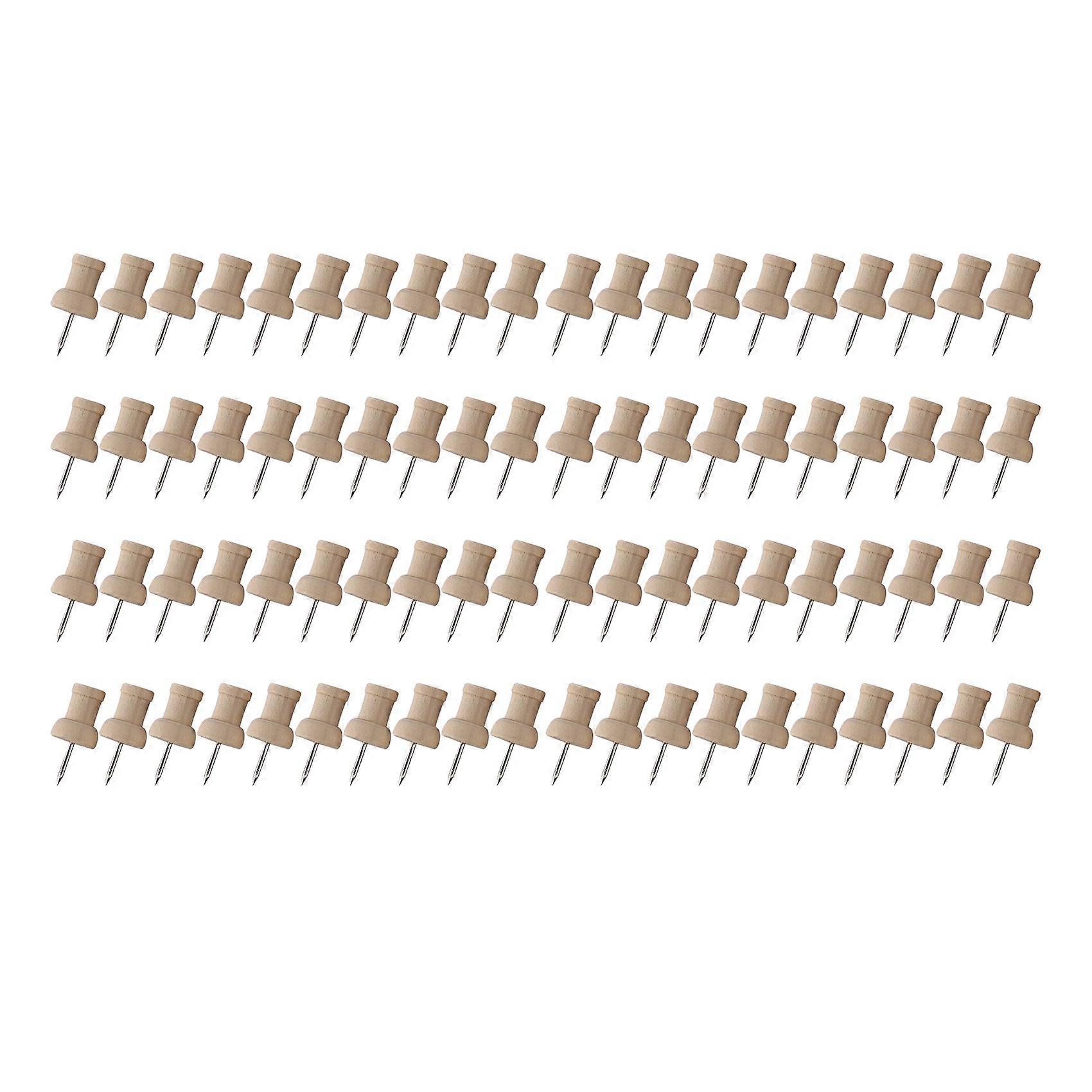 80pcs H-Shape Wood Decorative Push Pins, Wood Head and Steel Needle Point Thumb Tacks for Photos, M