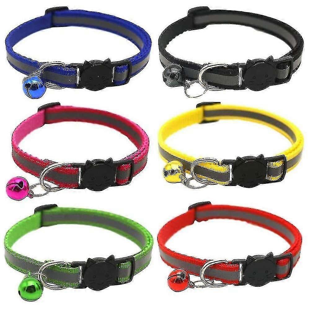 6pc Reflective Cat Collars Safety Quick Release With Bell- Adjustable 19-32cm