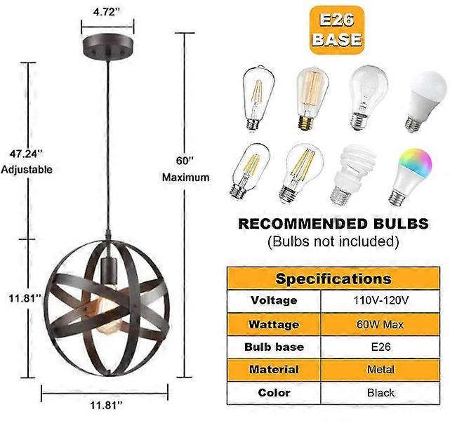 Adjustable Pendant Light with Geometric Cage Design, E26 Base, 11.81" Shade, 47.24" Cable, Ideal for Various Rooms