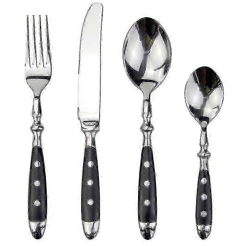 Classic Elegant Resin Rivets Handle Style Stainless Steel Western Cutlery 4 In 1 Set Delicate Utensils Dinnerware For Home