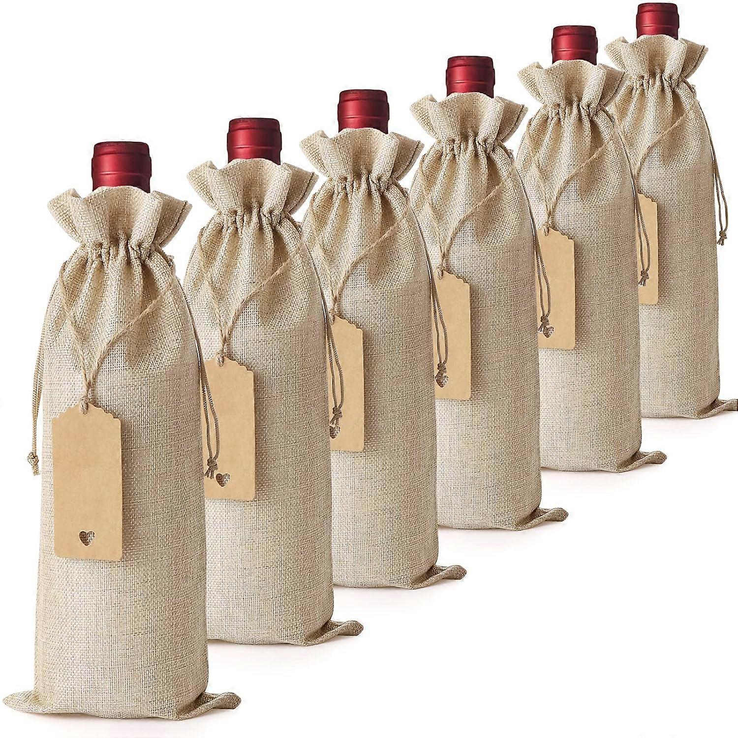 12Pcs Premium Burlap Wine Bags and 12Pcs Gift Tags, Reusable Wine Gift Bags with Drawstrings,Wine Bottle Bags, Wine Bags,15x35cm