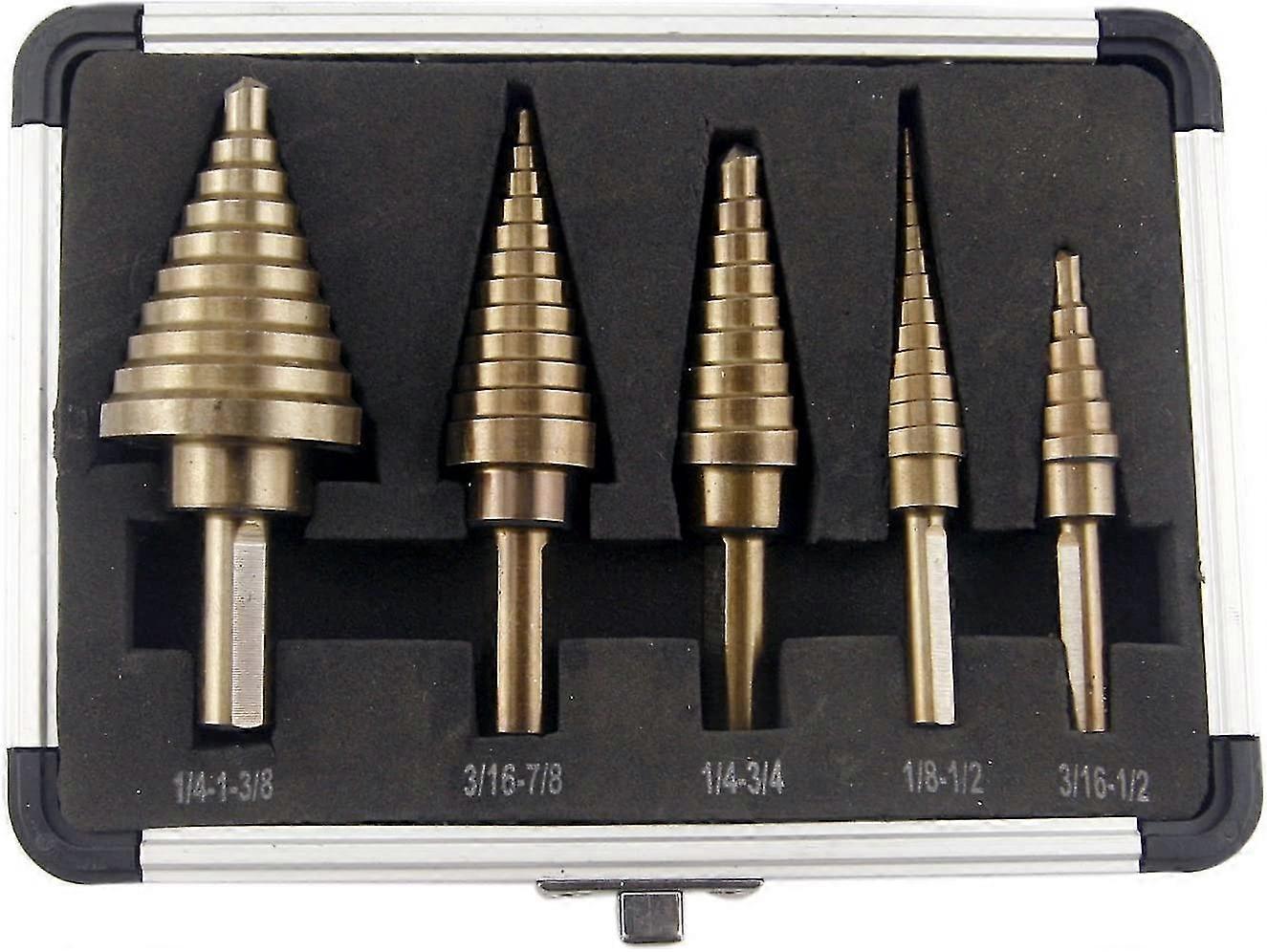 Step Drill Bits, Titanium Step Drill Bit Set, 5 Sizes, 5 Hss All-in-one Drill Bit Set For Sheet Metal, With Aluminum Box, Porous Step Drill Bits For D