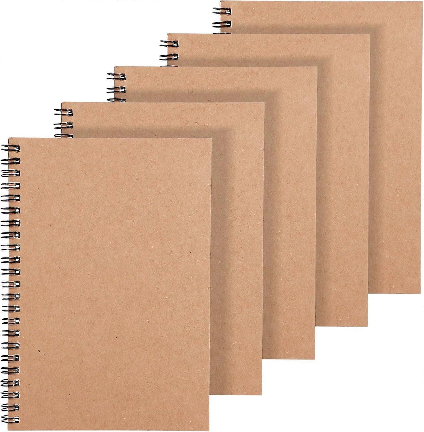 5 Pack Spiral Lined Notepad A5, 120 Pages/ 60 Sheets Kraft Cover Notebooks Bulk Journals, Rotated 360 Degrees, Wire Bound Notebook, Sketch Book