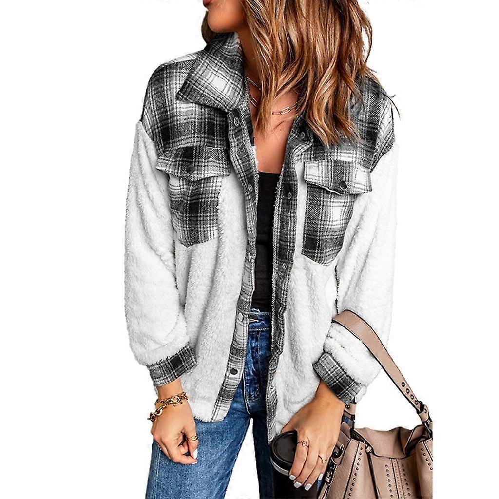 Damen Langarm Shacket Jacken Casual Button Down Plaids Herbst Winter Mantel