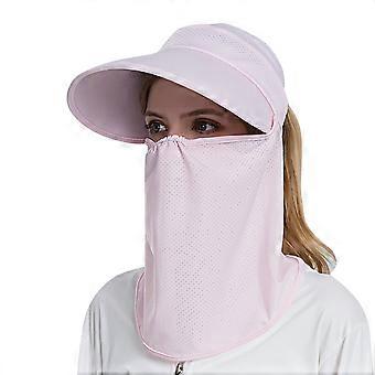 Sombrero de sol de verano para mujer que cubre la cara de color sólido (rosa)