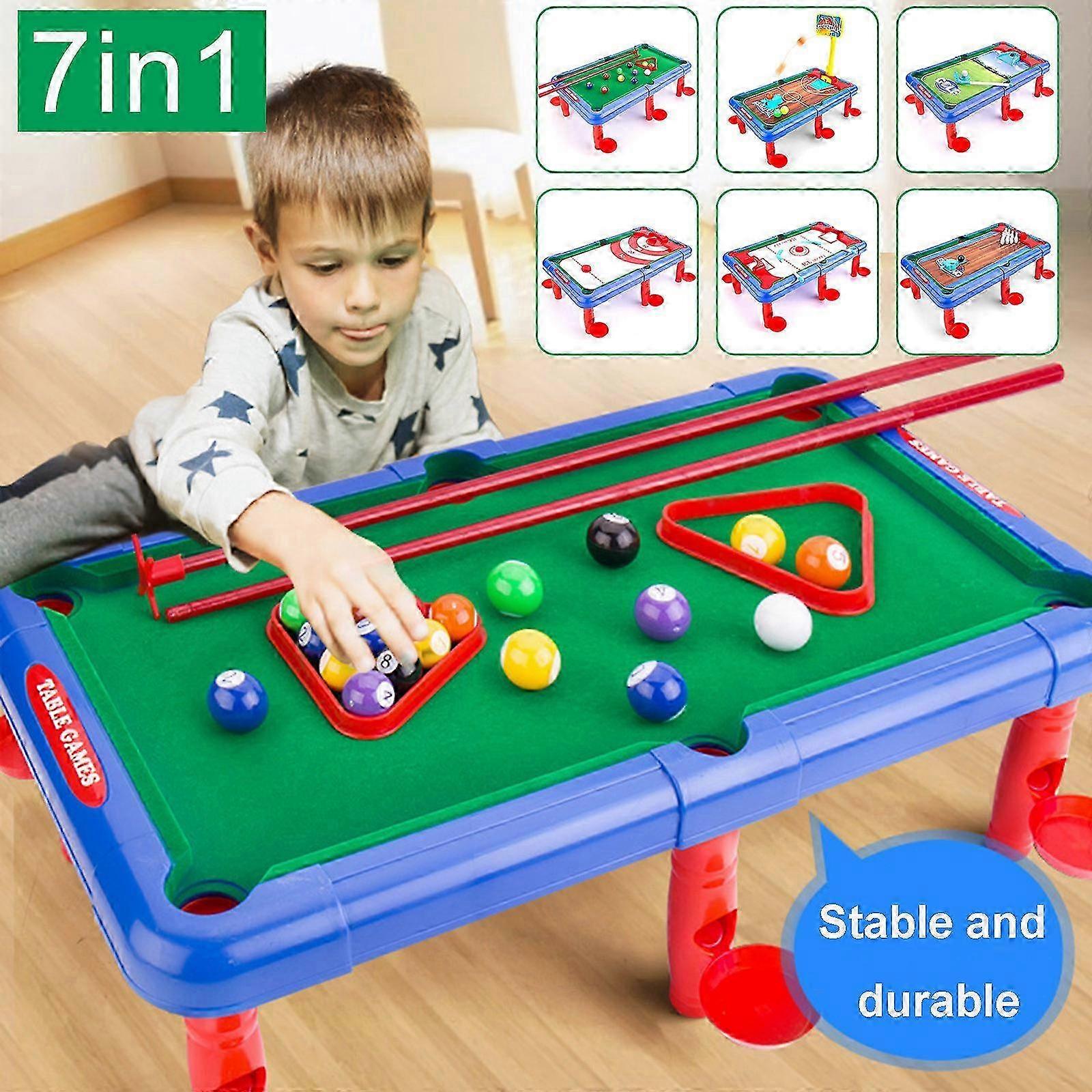 Mini Pool Table Premium Tabletop Billiards 7 In 1 Set Curling Basketball Golf