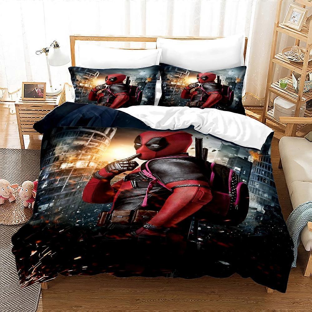 v4802  Bed Sheets Bedding Dead-pool 3 PCS Comforter Set with 2 Pillowcases,Deadpoo-l Bedding Set Sheet Set for Kids Adults,All Season Lightweight Bedd